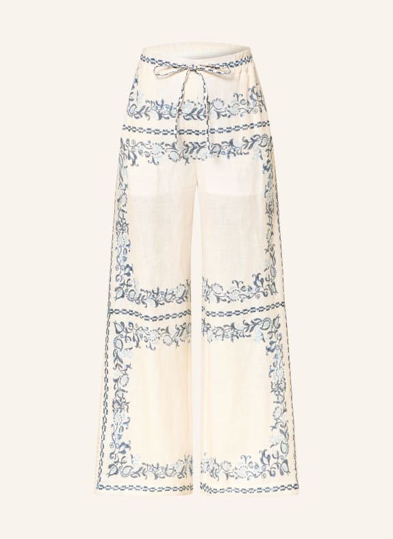 CLAUDIE PIERLOT Marlenehose aus Leinen mit Spitze ECRU / DUNKELBLAU / BLAU