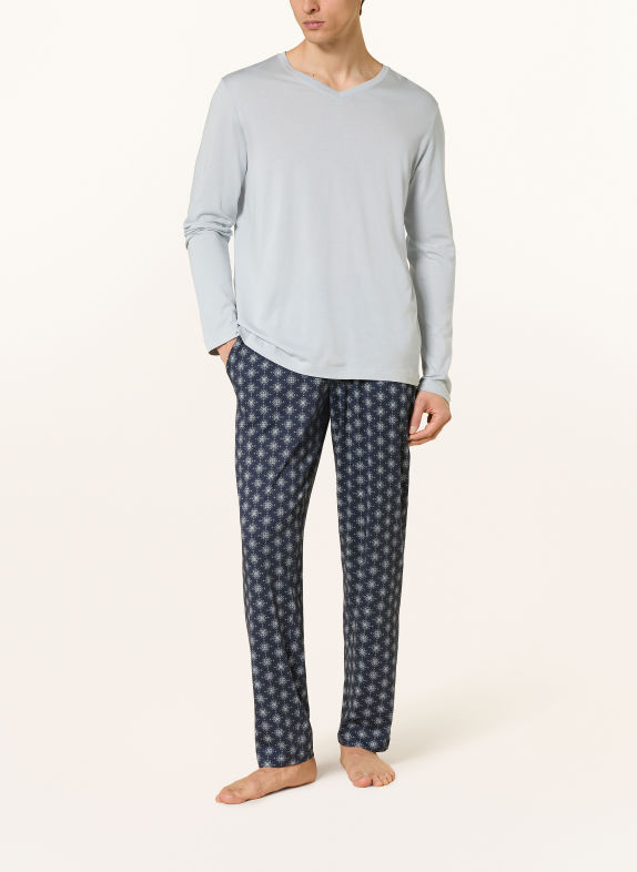 HANRO Pyjama NIGHT & DAY LICHTBLAUW / DONKERBLAUW