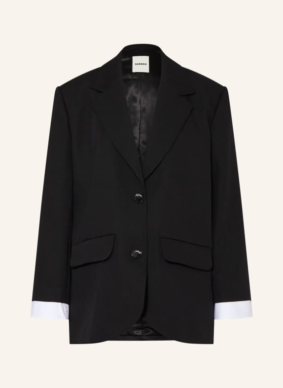 SANDRO Blazer im Materialmix mit Leinen SCHWARZ
