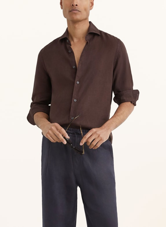 REISS Linnen overhemd Extra Slim Fit MARRON FONCÉ