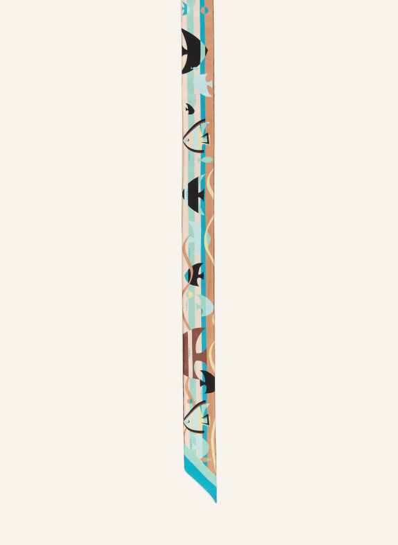 FENDI Seidenschal TÜRKIS / DUNKELBRAUN / CREME