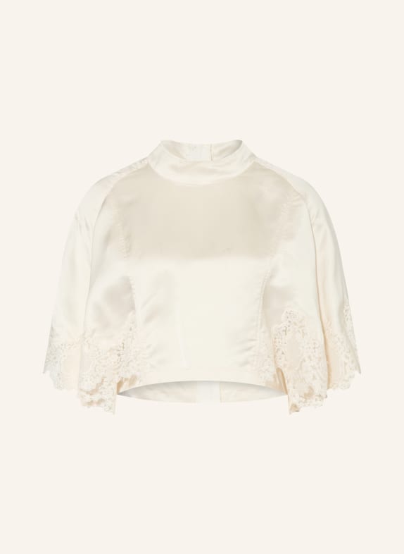 SANDRO Cropped-Blusenshirt aus Satin mit Spitze ECRU