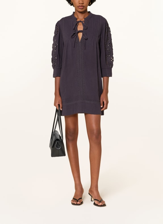 REISS Mousseline jurk GIA met opengewerkte kant en ruches DONKERBLAUW