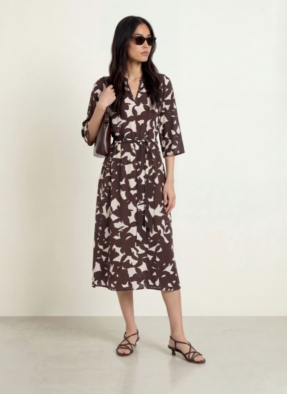 MORE & MORE Kleid mit 3/4-Arm DUNKELBRAUN / WEISS