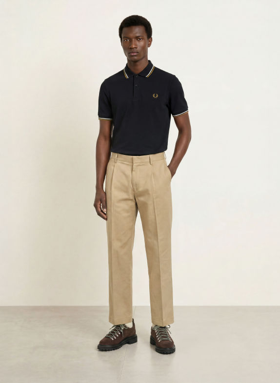 FRED PERRY Piqué poloshirt ZWART / BRUIN / WIT