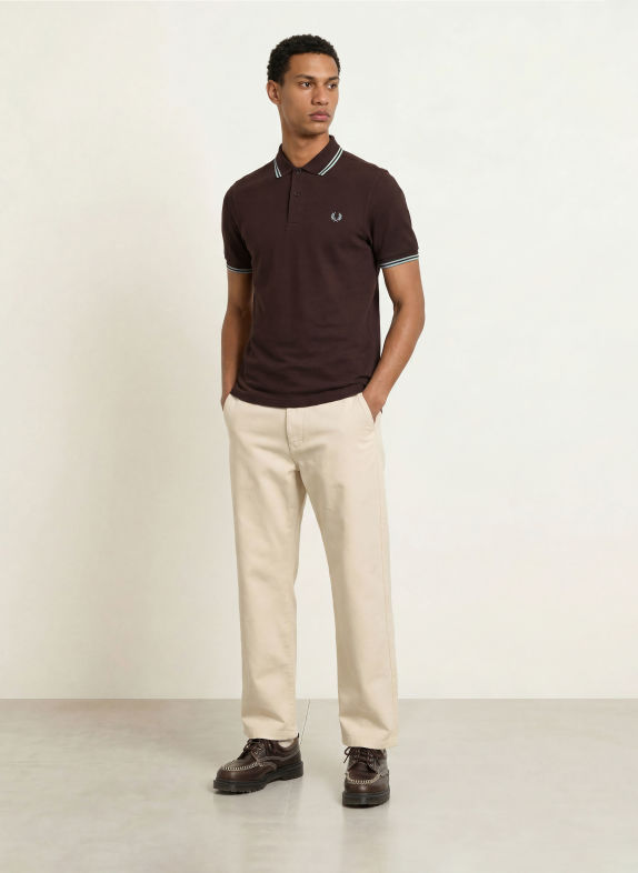 FRED PERRY Piqué poloshirt MARRON FONCÉ / TURQUOISE
