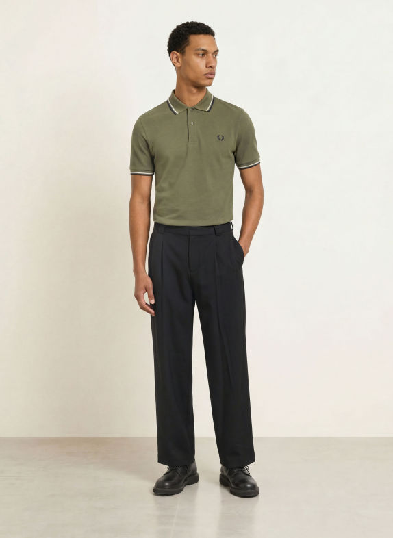 FRED PERRY Piqué poloshirt OLIJF / LICHTGRIJS / DONKERBLAUW