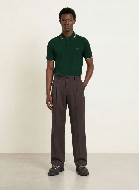 FRED PERRY Piqué poloshirt DONKERGROEN / BRUIN / WIT