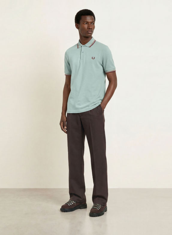 FRED PERRY Piqué poloshirt LICHTGROEN / MARRON FONCÉ / BRUIN
