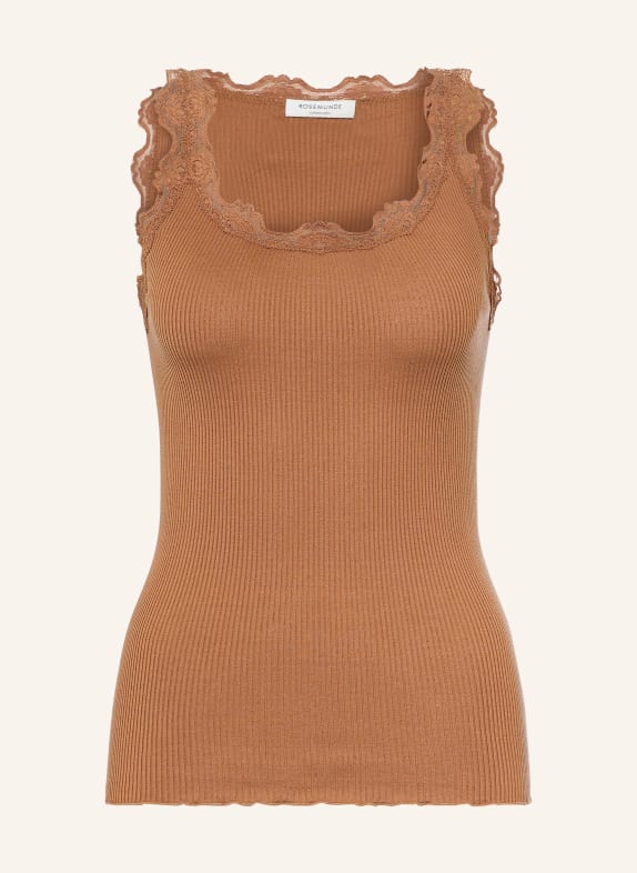 rosemunde Silk top BABETTE with lace BROWN