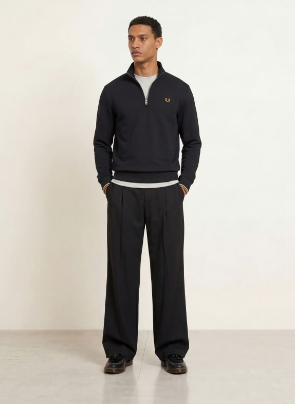 FRED PERRY Sweatshirt met capuchon ZWART / KAKI / WIT