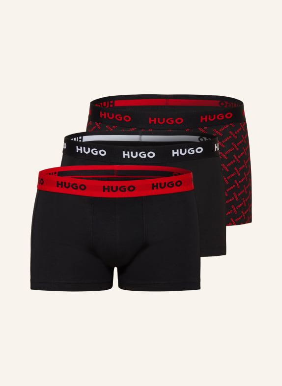 HUGO 3-pack boxershorts ZWART / ROOD