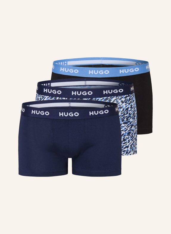 HUGO Boxerky, 3 kusy v balení TMAVĚ MODRÁ / MODRÁ / ČERNÁ