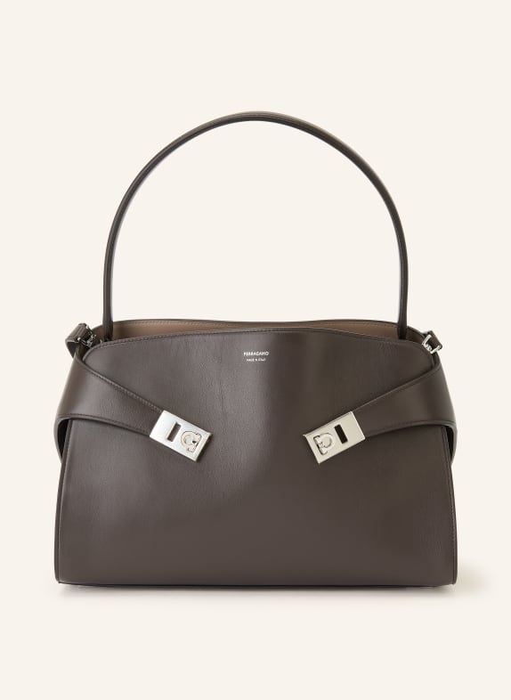FERRAGAMO Schultertasche HUG DUNKELBRAUN / SILBER