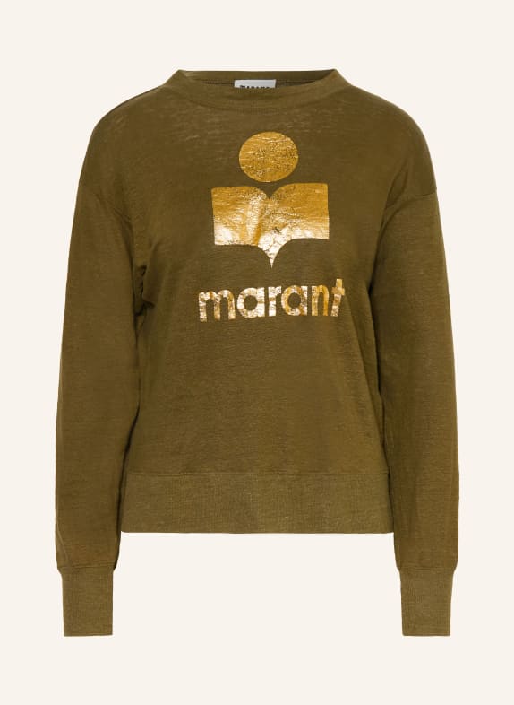 MARANT ÉTOILE Tričko s dlouhým rukávem KLOWIA ze lnu KHAKI / ZLATÁ