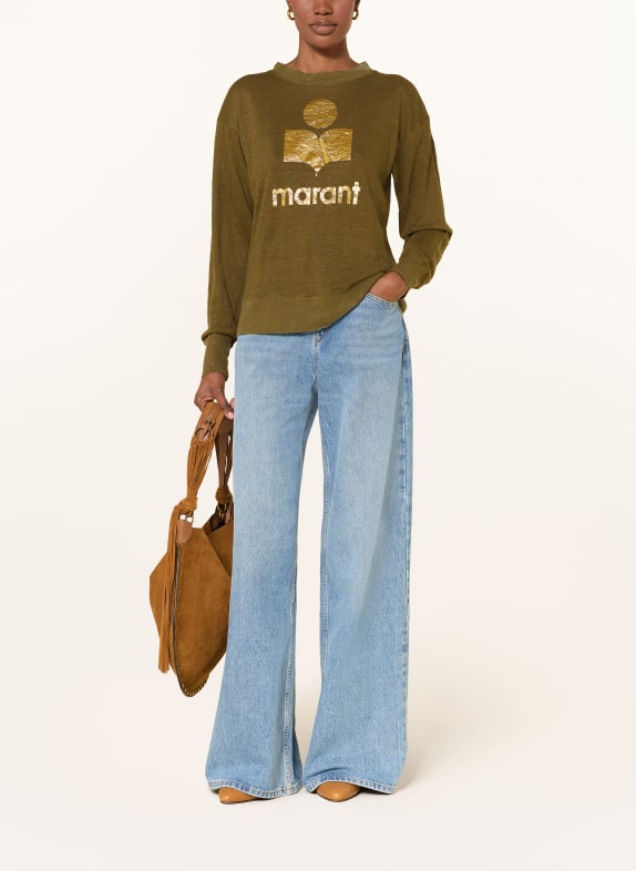 MARANT ÉTOILE Longsleeve KLOWIA van linnen KAKI / GOUD