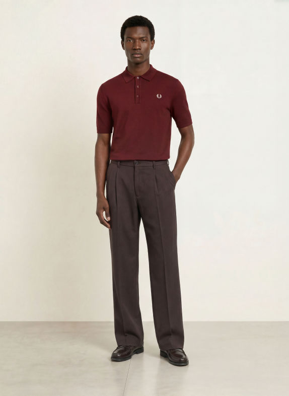 FRED PERRY Gebreid poloshirt DONKERROOD