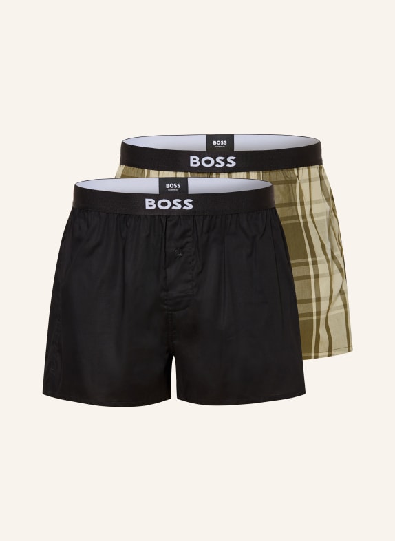 BOSS Tkané boxerky, 2 kusy v balení OLIVOVÁ / KHAKI / ČERNÁ