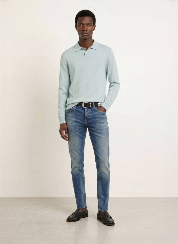 BOSS Strikket poloshirt ASAC BLÅGRÅ