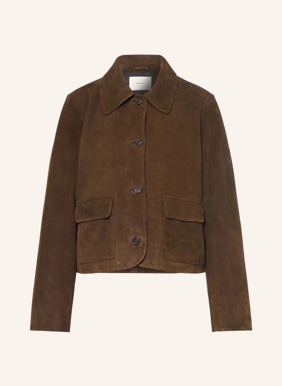 SELECTED Leather blazer DARK BROWN