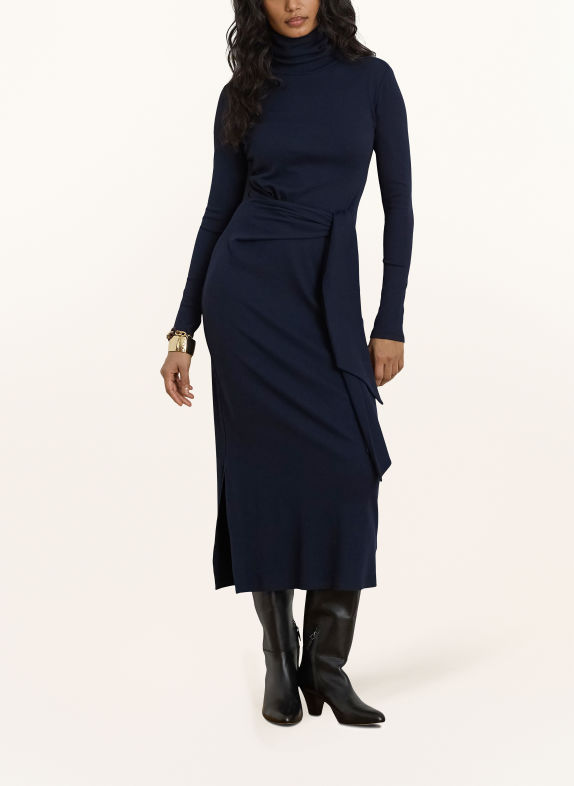 LAUREN RALPH LAUREN Pletené šaty v zavinovacím vzhledu TMAVĚ MODRÁ