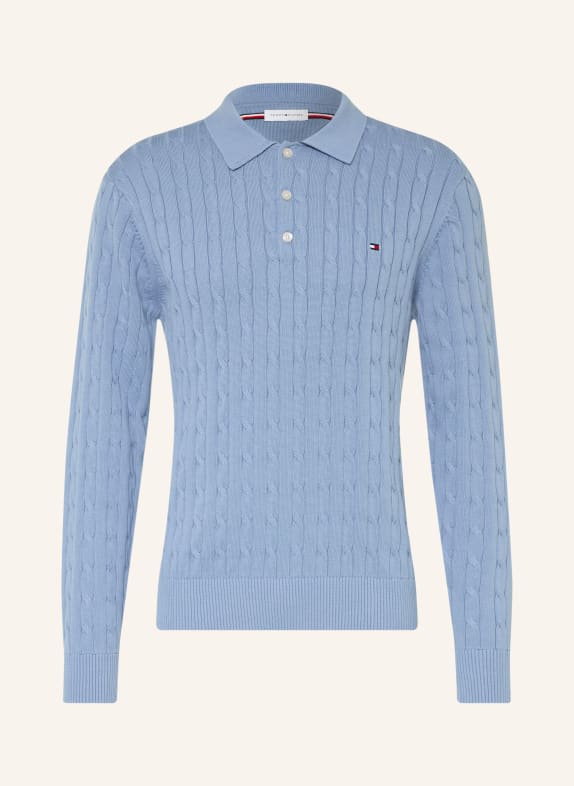 TOMMY HILFIGER Strick-Poloshirt HELLBLAU
