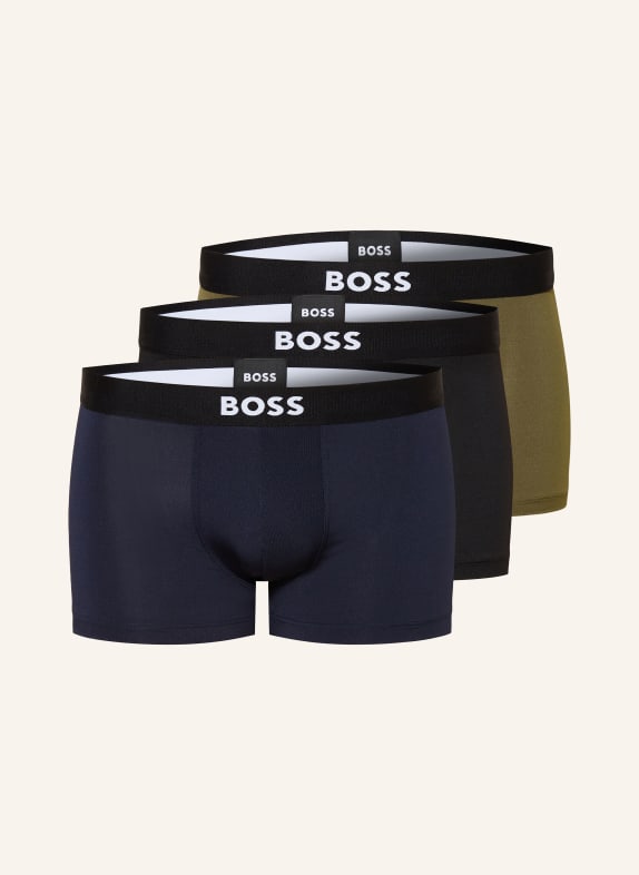 BOSS 3ks boxerky ONE KHAKI / TMAVĚ MODRÁ / ČERNÁ