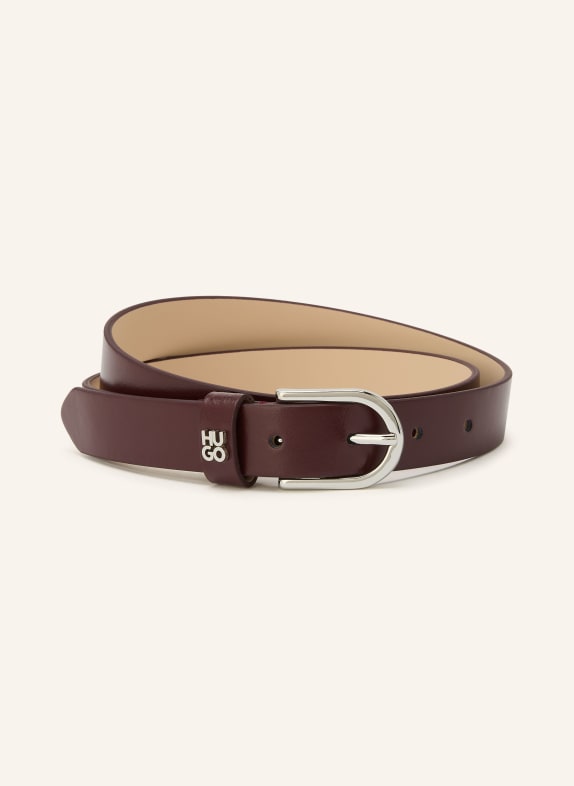 HUGO Leren riem ZOEY DONKERROOD / ZILVER