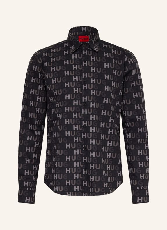 HUGO Hemd ERMO Casual Slim Fit SCHWARZ / HELLGRAU / DUNKELGRAU