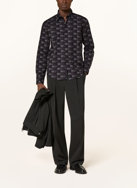 HUGO Overhemd ERMO Casual Slim Fit ZWART / LICHTGRIJS / DONKERGRIJS