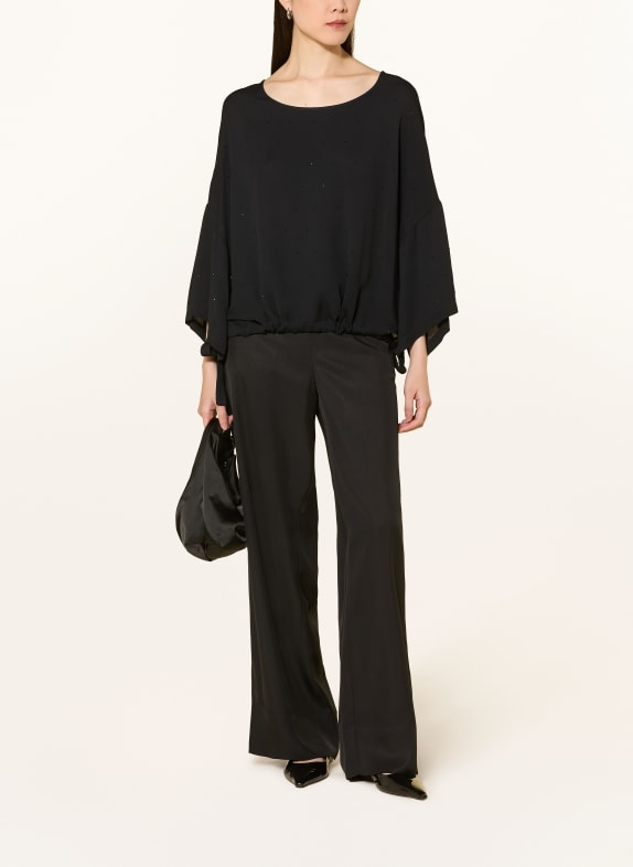 ELENA MIRO Oversized blouseshirt met sierstenen ZWART