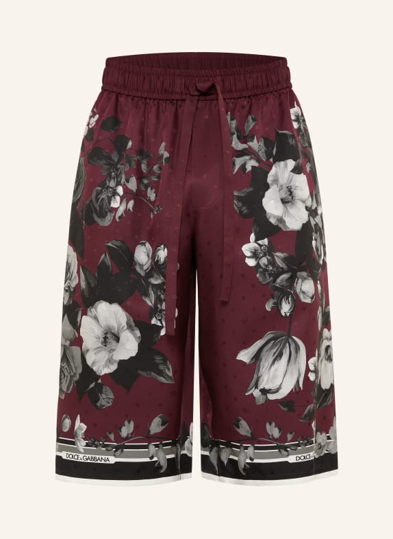 DOLCE & GABBANA Hedvábné šortky TMAVĚ ČERVENÁ / BÍLÁ / ČERNÁ