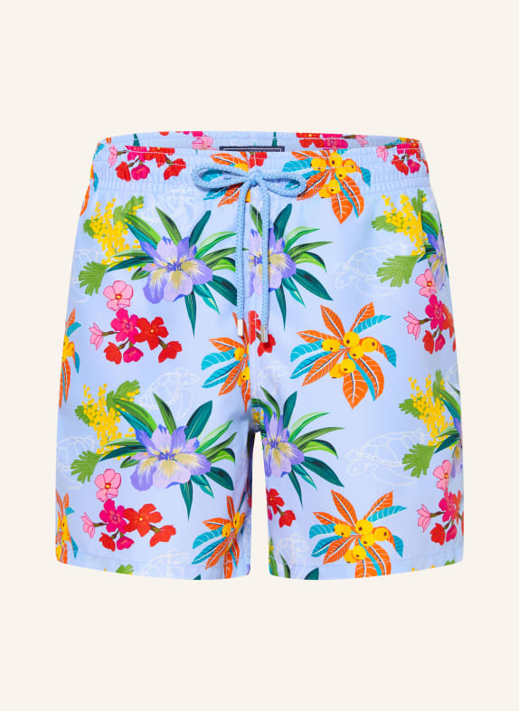 VILEBREQUIN Short de bain GARDEN TURTLES BLEU CLAIR / LILAS / ROUGE