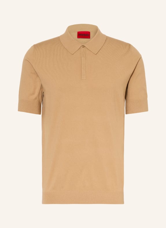 HUGO Gebreid poloshirt SAN PETER CAMEL