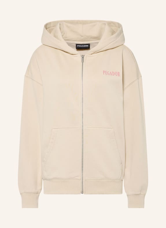 PEGADOR Oversized-Sweatjacke OLARGUES BEIGE / HELLROT / GRÜN