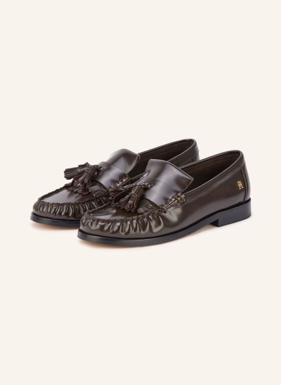 TOMMY HILFIGER Loafersy CIEMNOBRĄZOWY / ZŁOTY