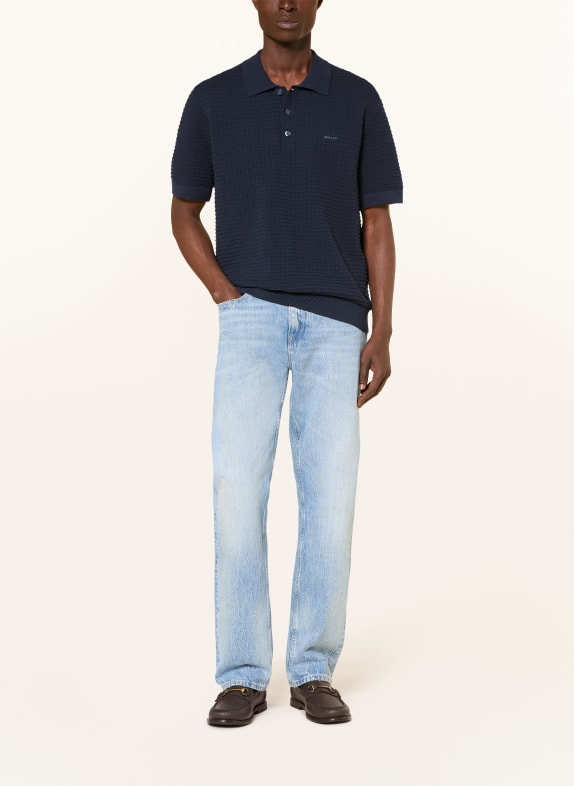 GANT Tricou polo din tricot ALBASTRU ÎNCHIS
