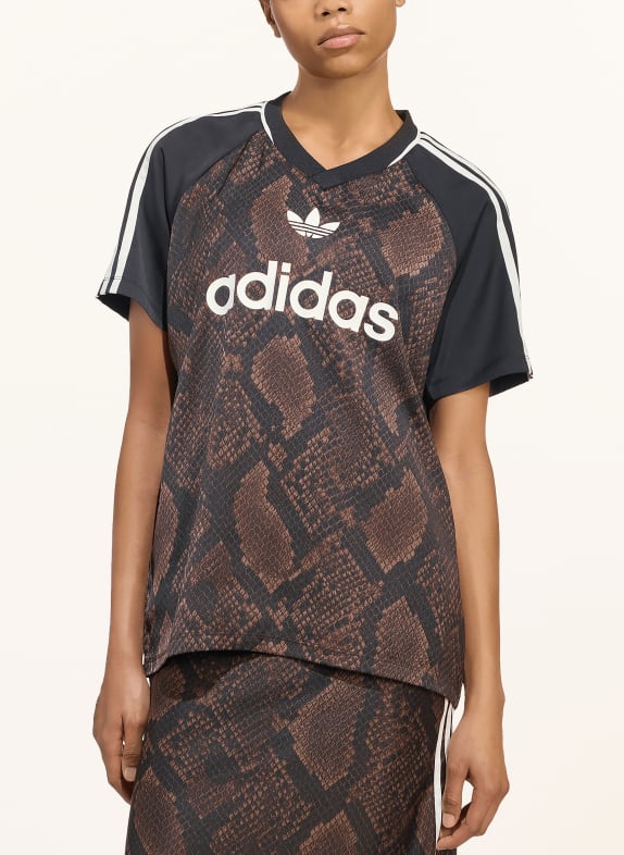 adidas Originals T-shirt SNAKE PRINT SATIN JERSEY in een materiaalmix MARRON FONCÉ / WIT / ZWART