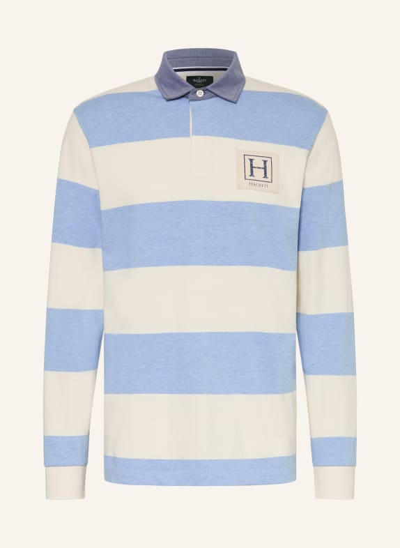 HACKETT LONDON Gebreid poloshirt van gemengde materialen LICHTBLAUW / ECRU