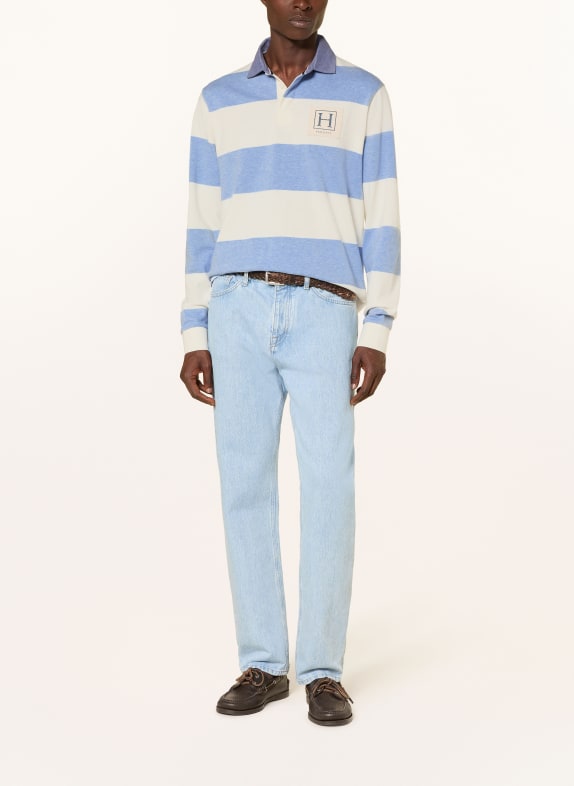 HACKETT LONDON Gebreid poloshirt van gemengde materialen LICHTBLAUW / ECRU