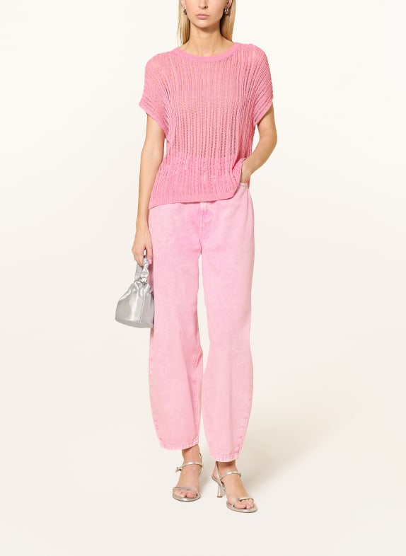 comma Gebreid shirt met glittergaren ROZE / ZILVER