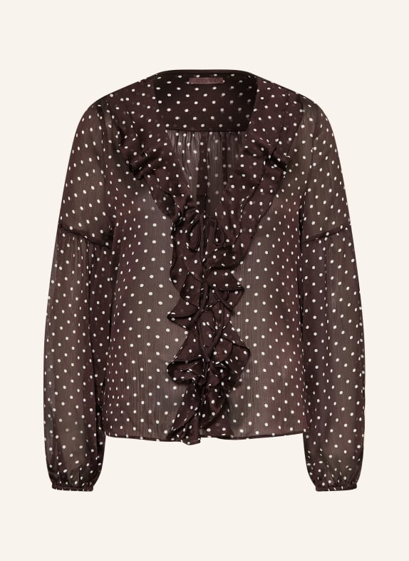 GUESS Bluse EMY mit Volants DUNKELBRAUN / WEISS