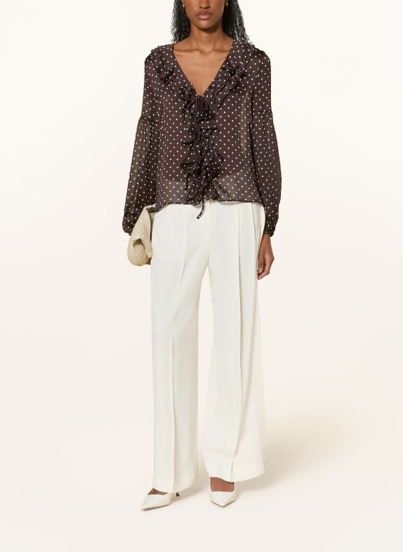 GUESS Blouse EMY met volants MARRON FONCÉ / WIT
