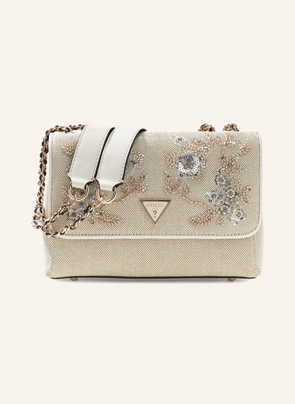 GUESS GIULLY MINI Shoulder Bag with Decorative Beads and Sequins CREAM / GOLD
