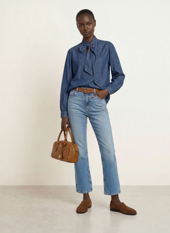 BOSS BETILLA-strikblouse in jeanslook BLAUW