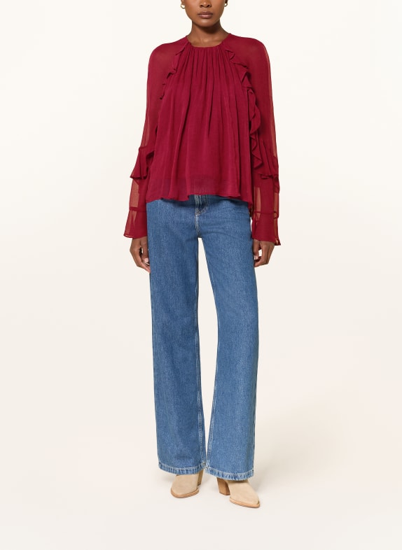 BOSS Blouse BRADIA met volants DONKERROOD