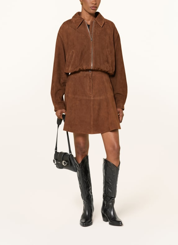 HUGO Leren rok LAKETTA MARRON FONCÉ