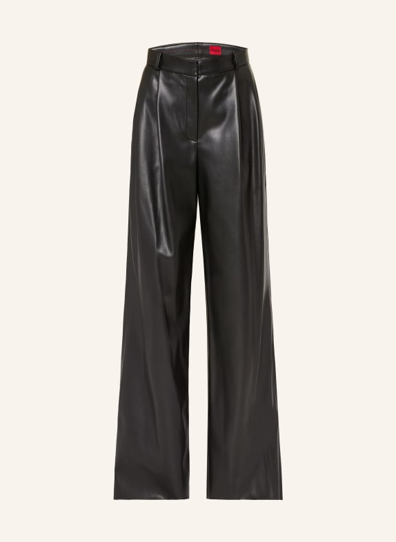 HUGO HENESA Leather-Look Wide-leg Trousers BLACK