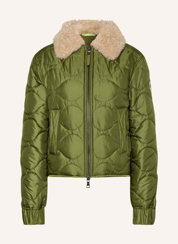 No.1 Como MASSA gewatteerd jack met afneembare kunstbontkraag OLIJF / BEIGE