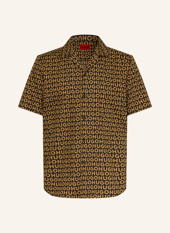 HUGO Resorthemd ELLINO Relaxed Fit BEIGE / SCHWARZ